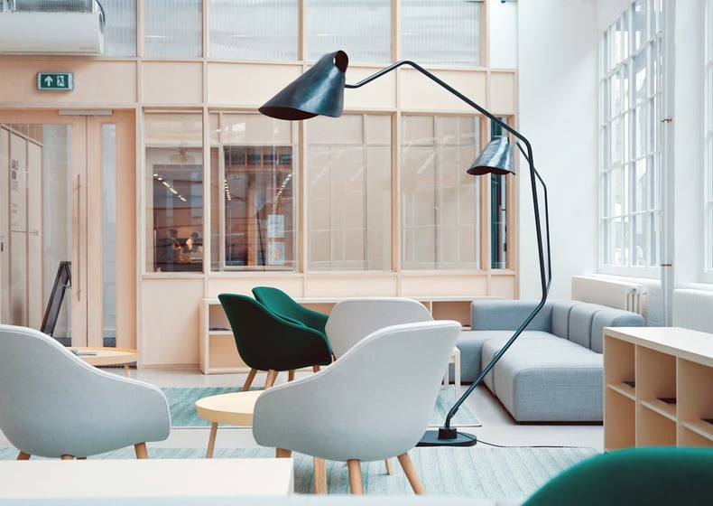 Office lounge with designer chairs