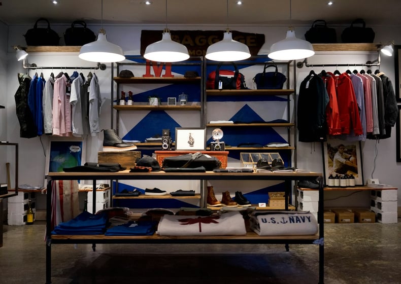 Retail store with clothing displays