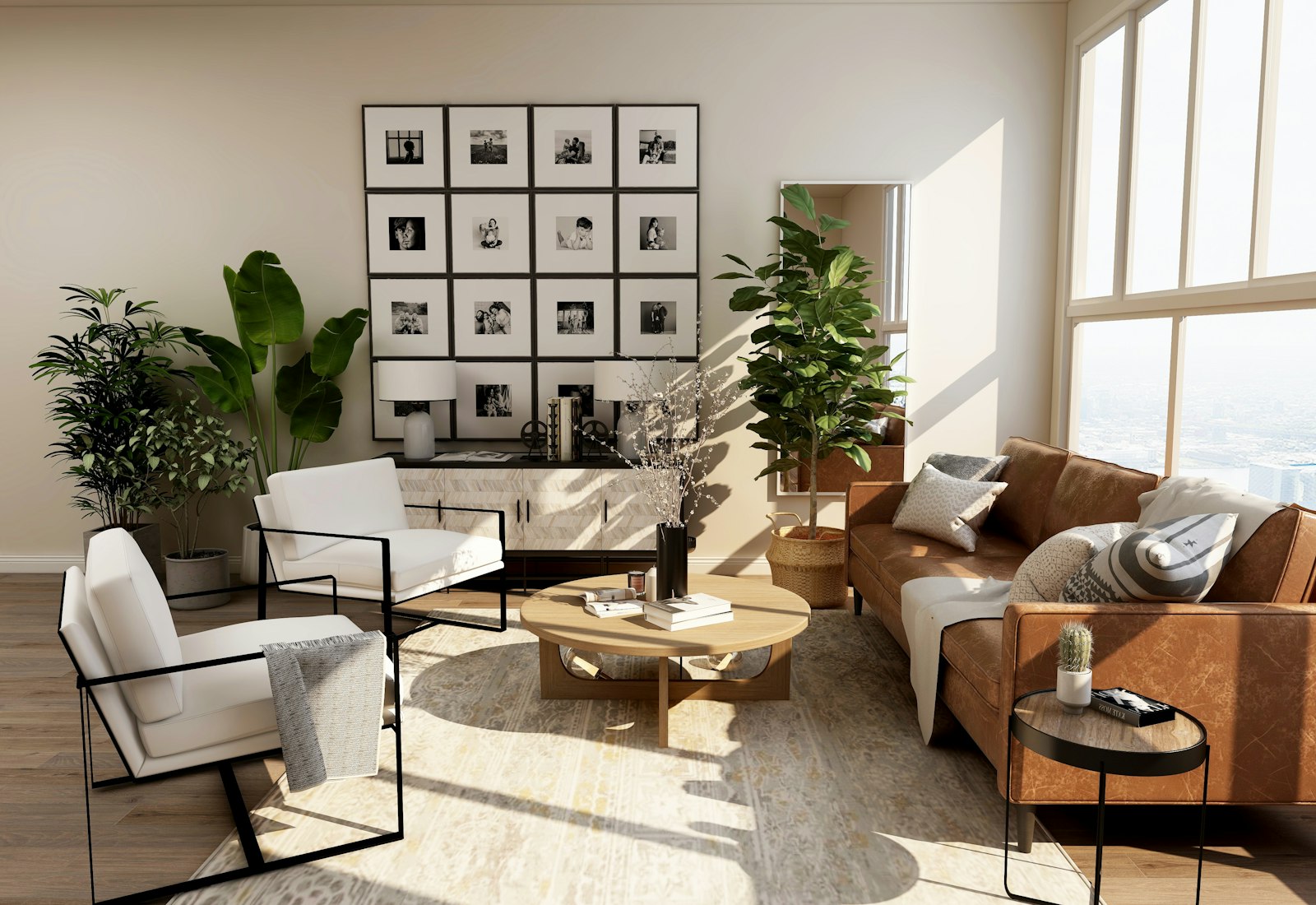 Bright living room with large windows